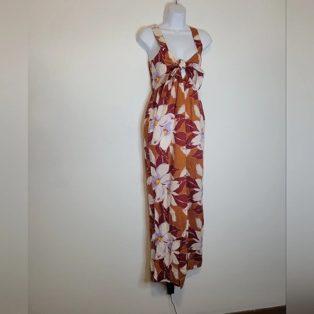 Madewell tie front cover up jumpsuit in tropical island magnolias